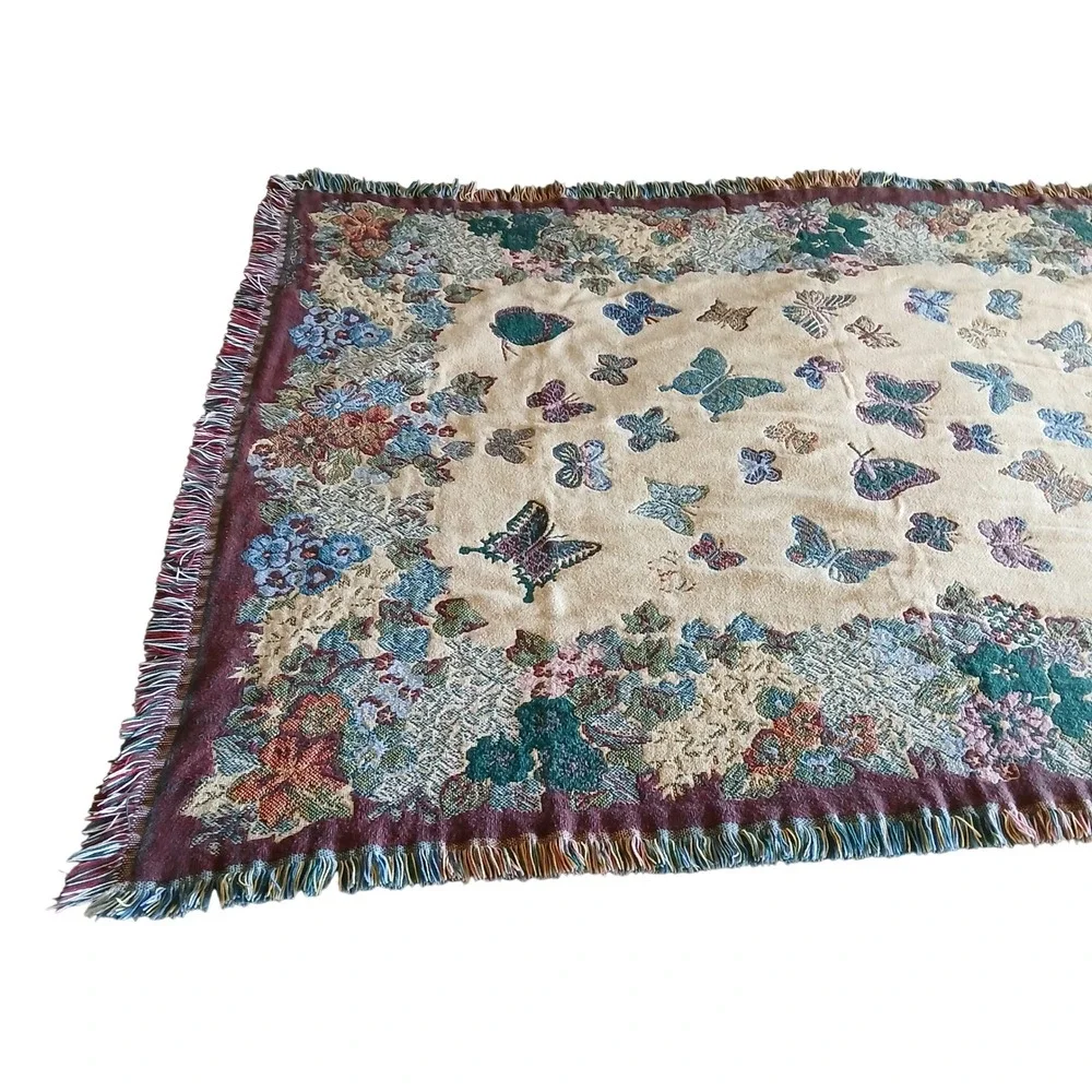 Bob Timberlake Butterfly Floral Tapestry Throw Blanket Cottagecore 64